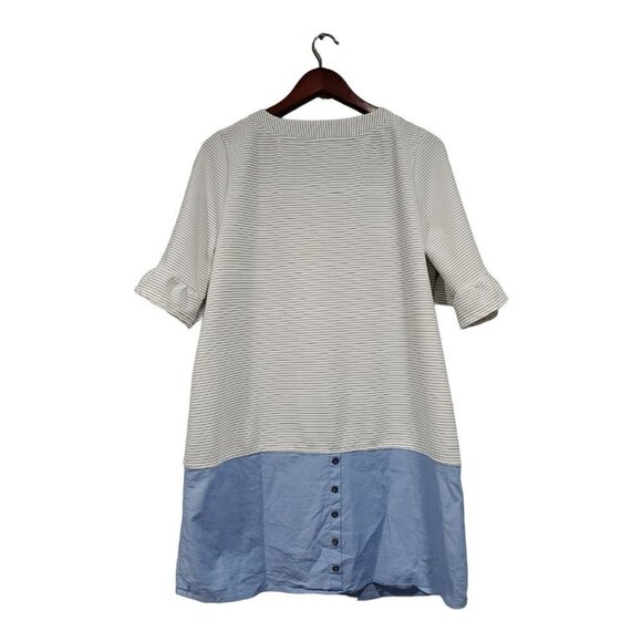 Doe & Rae Women's Short Flutter Sleeve Round Neck Striped Color Block Dress Sz L - Picture 2 of 13